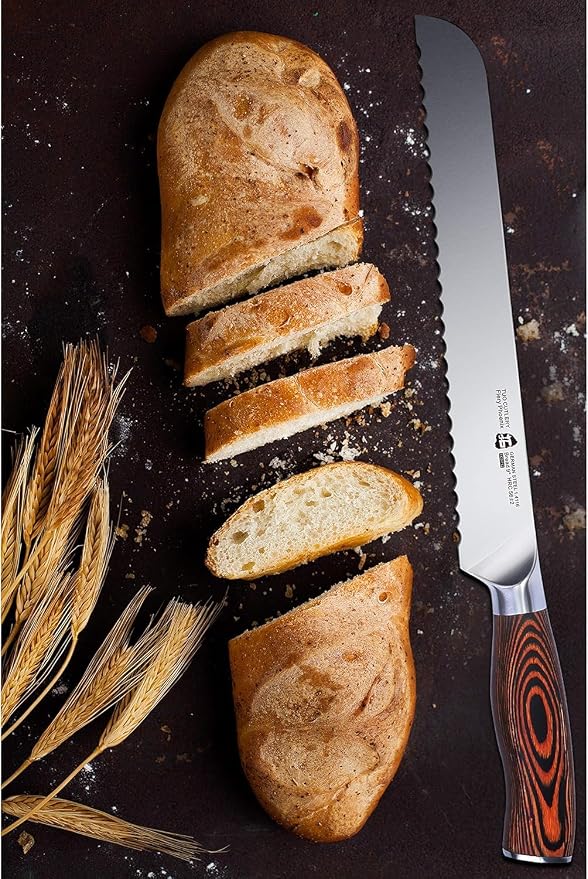 TUO Bread Knife, 9 inch Sharp Serrated Slicing Knife for Homemade Sourdough Bread, High Carbon German Steel, Ergonomic Handle, Gift Box Included