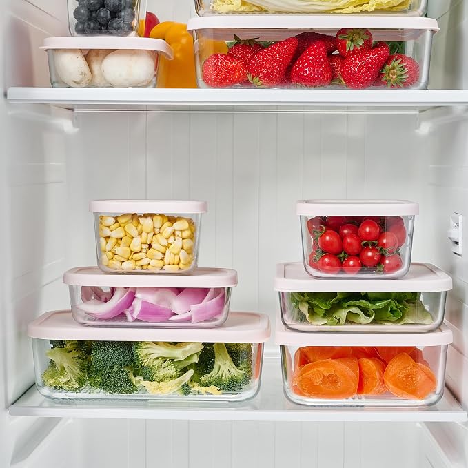 Glass Food Storage Containers with Lids — 6 Piece — 17.6 oz Glass with BPA-Free Leakproof Stackable Lids — Microwave, Oven & Dishwasher Safe — Ideal for Meal Prep & More - Berry Blush