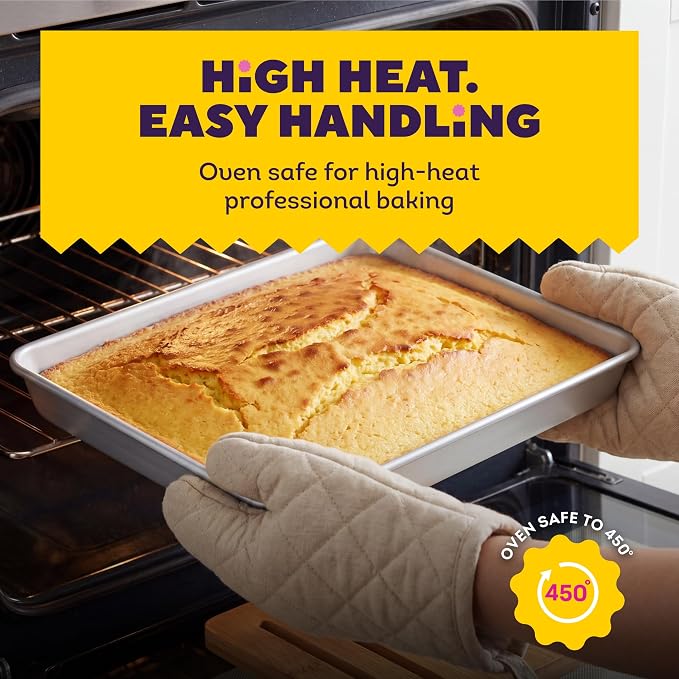 Wilton Aluminum Rectangular Sheet Pan, Made Without PFAS, 9 x 13 in. | Natural Anodized Aluminum, Even Heating & Rust-Resistant, Perfect for Sheet Cakes, Roasting & Classic Rectangular Baking