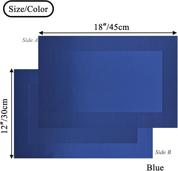 Vinyl Placemats Heat-Resistant Table Mats Washable Easy Clean Plastic Placemat for Kitchen Dining Table Set of 6 Indoor Outdoor (Cobalt Blue)