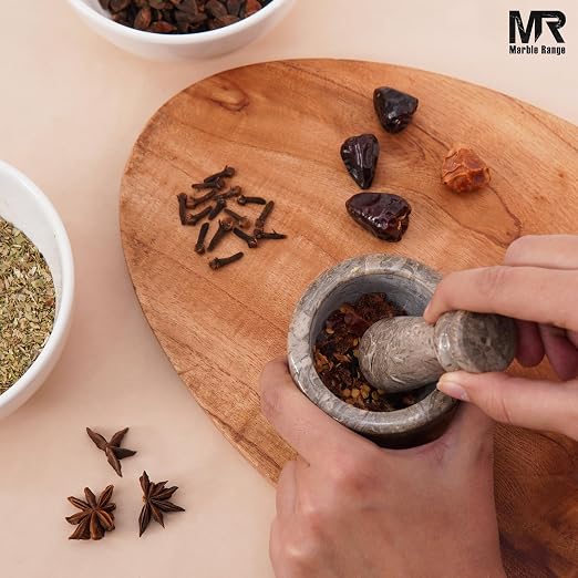 Marble Mortar and Pestle Set Oceanic 3" Inches Handmade Garlic Crusher & Grinder Bowl, Mini Mortar and Pestle for Kitchen - Herb Grinder Spice Grinder