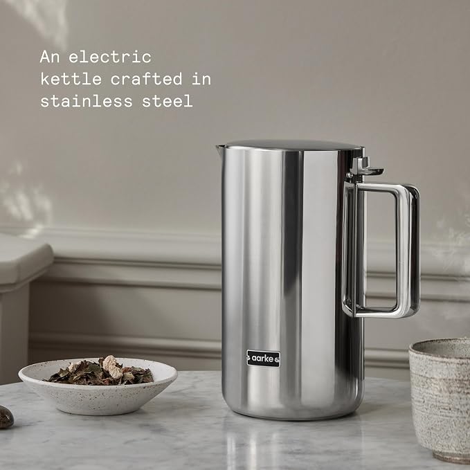 Aarke Kettle - Electric Stainless Steel Tea Kettle 1.2L (40oz), Steel | Temperature Control, Non-Drip Spout, Double-Wall Construction, Dry Boil Protection, Heat-Safe Handle, LED Cool-Down Indicator