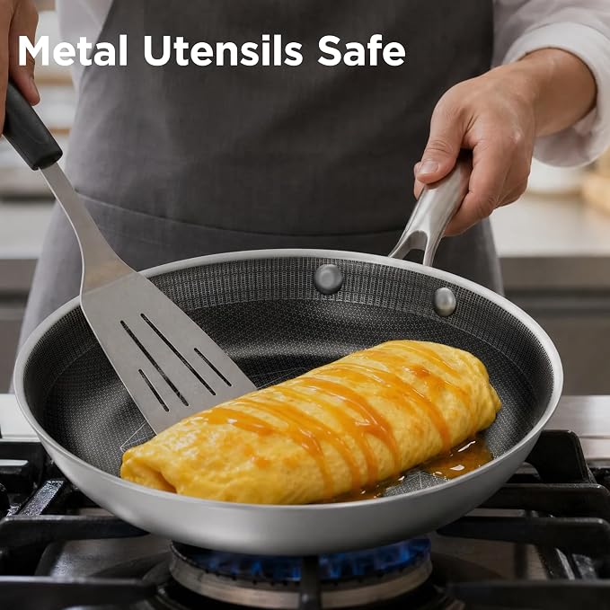COOKER KING Nonstick Frying Pan Set of 3 (8+10+12 Inch),Stainless Steel Pan | Induction Pan, Non stick Skillet, Easy-Clean, Non-Toxic, Fast & Even Heating, Oven & Dishwasher Safe, Stay-Cool Handles
