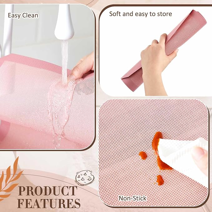 3 Pack Perforated Baking Mats, Eclair Pink Silicone Nonstick Mats | 2 Half Sheets & 1 Quarter Sheet, Pink Reusable Oven Liners, Baking Supplies for Cookies Bread Pizza Pastry, 16.5" x 11.6"