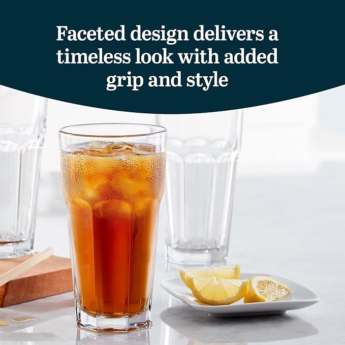 Libbey Gibraltar DuraTuff Drinking Glass Drinking Cup Set, Iconic Heavy Base Bar Glassware Thick Drinking Glasses Set of 12, 22-Ounce Iced Tea Glasses