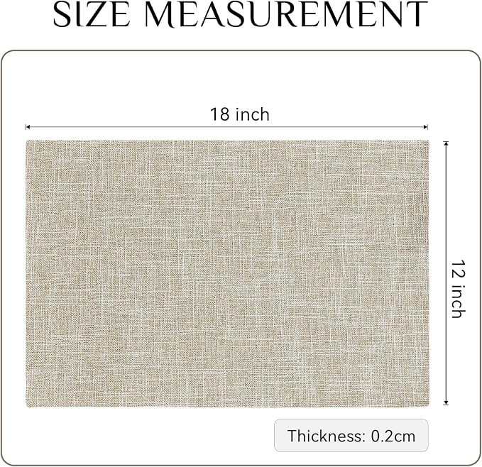 Softalker Faux Linen Placemats Set of 8-12 x 18 Inch, Heat Resistant Double Layered Durable Burlap Farmhouse Place Mats, Non-Slip Washable Rustic Table Mats for Dining, Kitchen, Party（Beige