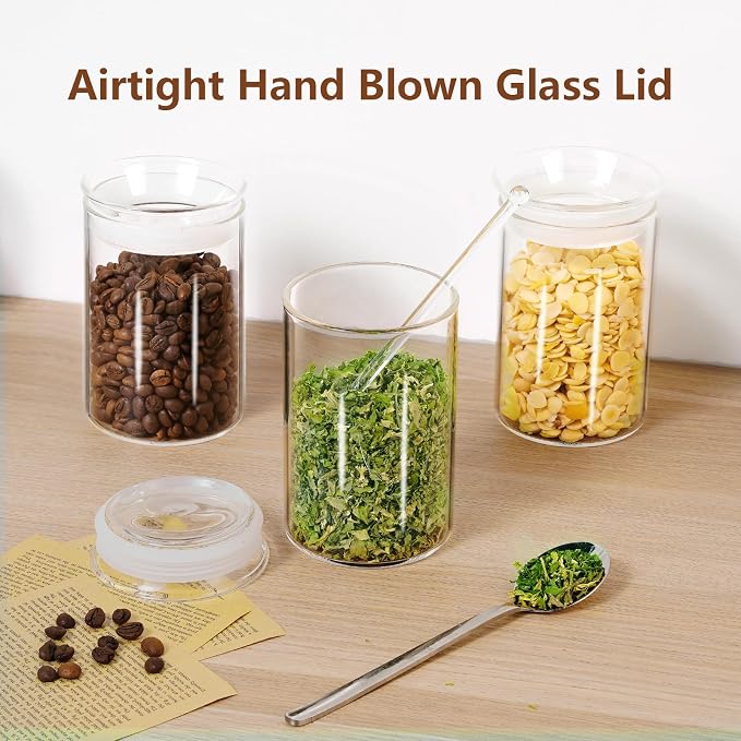 ZENS 15oz Glass Jars with Airtight Lid, Set of 2 Small Glass Storage Jars | Thick Borosilicate Clear Kitchen Canisters for Herbs, Sugar, Loose Tea Glass Storage Jars