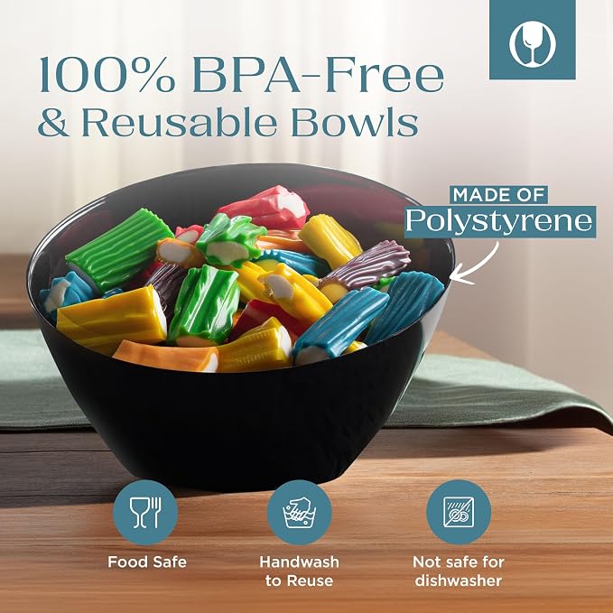 5 Pack Black Angled Plastic Serving Bowl Disposable for Party Table 8oz | Angled Bowl Design. Chip, Candy, Salad & Fruit Use. Disposable Party Tableware. Buffet & Wedding Serving. Black Plastic.