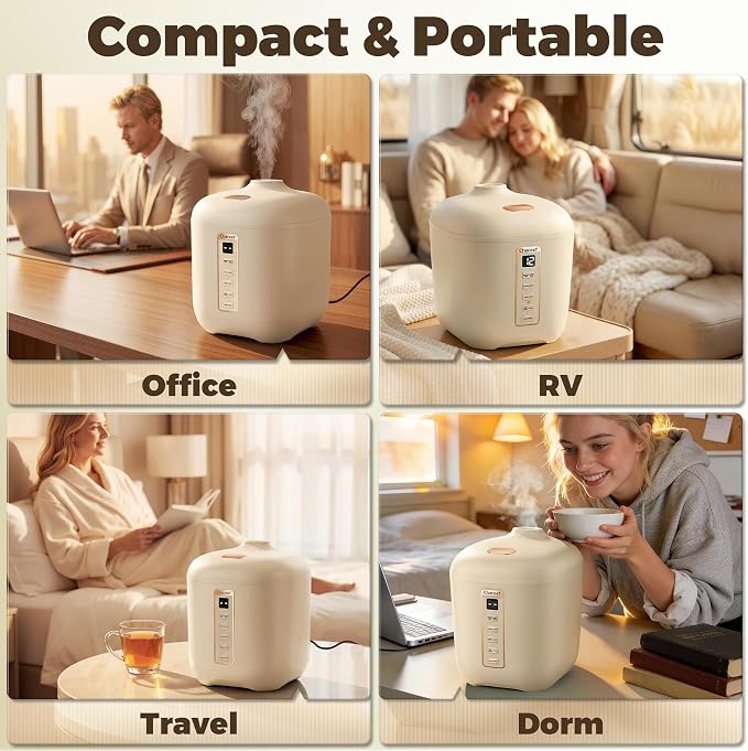 CHACEEF 1.2L Small Rice Cooker, 2 Cups Uncooked Portable Mini Rice Cooker | Smart Control, Non-Stick Pot, 24H Timer & Keep Warm, Multifunction for Soup, Oatmeal & Grain, Ideal for Dorm, Office & Travel
