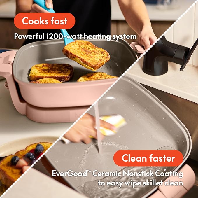 bella Fits-Anywhere™ SAUTE Make & Take Skillet, Non-Toxic Ceramic, Blossom
