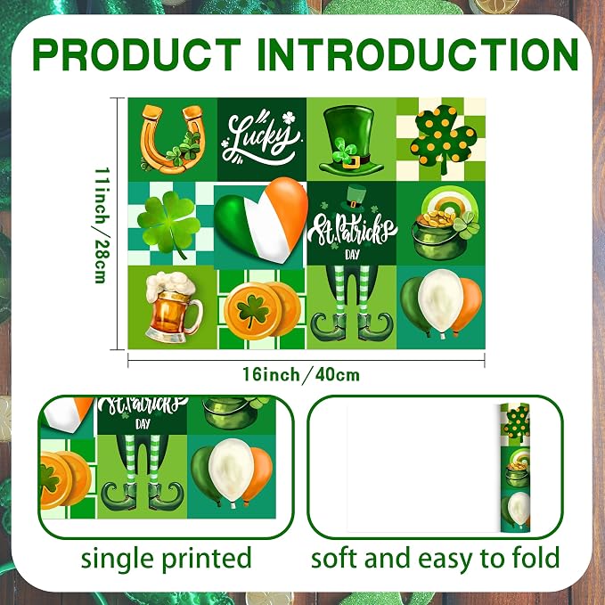 50 Pack Disposable Paper Placemats Shamrock St. Patrick's Day Placemats | Table Mats 16x11 inch Green Clover Pattern Place Mats for St. Patrick's Day Holiday Party Kitchen Dining Table Decoration