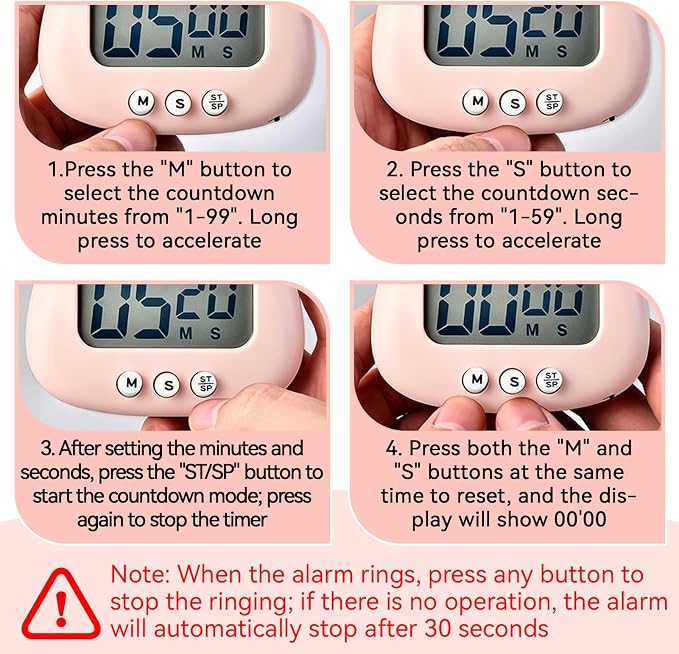 Cute Digital Desk Timer, Cute Digital Kitchen Timer Digital Magnetic Digital Cooking Timer LCD Large Screen Visual Clock Hangable Alarm Clock with Stand for Family School Office