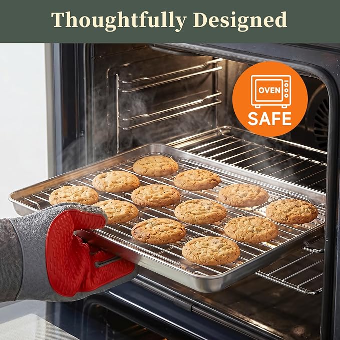 Stainless Steel Baking Sheet Tray Cooling Rack with Silicone Baking Mat Set, 9/12/16 Inch Cookie Sheet Baking Pan with Wire Rack Set, Set of 9 (3 Sheets + 3 Racks + 3 Mats), Heavy Duty & Rust Proof