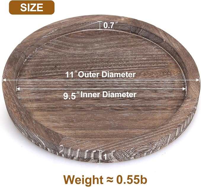 Round Wood Trays Home Decor Farmhouse Coffee Table Centerpieces Decorative | Circle Small Wooden Candle Holder Rustic Living Room Dining Table Decorations Boho Kitchen Bathroom Counter Dresser Tray