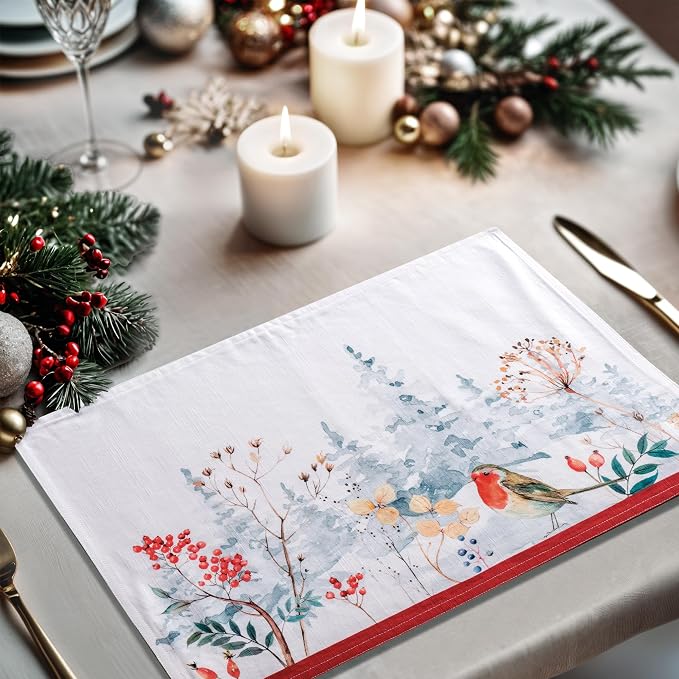 Maison d' Hermine Placemats Set of 4 Reusable 100% Cotton (13"x19") | Cloth Place Mats Washable Table Mats for Kitchen Dining Party Wedding Hotel Home Thanksgiving Christmas - Morzine