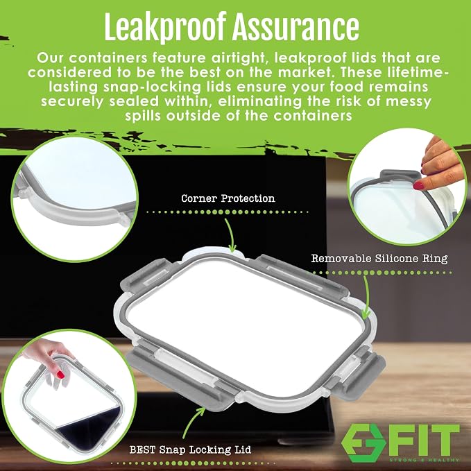 Glass Meal Prep Containers 1 & 2 & 3 Compartments, Airtight, 35 oz, 3 Pack | Lunch Bento Box, Portion Control Food Storage Dishes, Divided Snack Boxes, Dishwasher Microwave Oven Freezer Safe, Gray