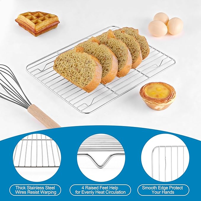 Herogo Stainless Steel Quarter Sheet Pan with Wire Rack Set(2 Pans + 2 Racks), 9 x 13 x 1 Inches Metal Baking Tray Set for Cooking & Roasting, Nontoxic & Easy Clean