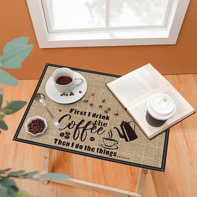 2 Pcs 20 x 14 Inch Coffee Placemats for Countertop,Cute Style