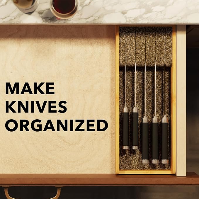 SpaceAid Knife Drawer Organizer Bamboo Insert Dock, Kitchen Steak Knives Holder Organizers Block for Drawer in Storage Organization (Small)
