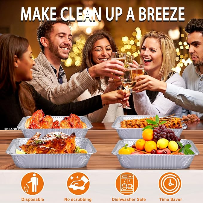 Aluminum Foil Pans 9x13 Disposable - Half Size Aluminum Foil Heavy Duty deep Steam Table Pan, Tin foil Turkey Sheets Tray Chafing Grill Accessories for Cooking, Baking, Storing, Food Prepping (30)