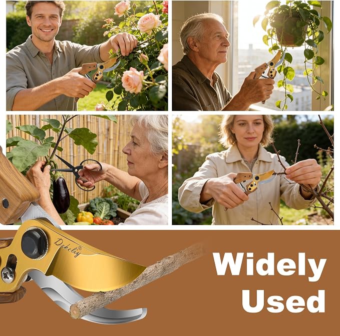 2Pack Garden Pruning Shears Set: Ultra Sharp SK5 Blade Gardening Shears & Precision Garden Scissors,Wood Like&Wide Walnut Ergonomic Handle,Perfect for Plant,Bonsai,Shrub,floral,Branch Trimming