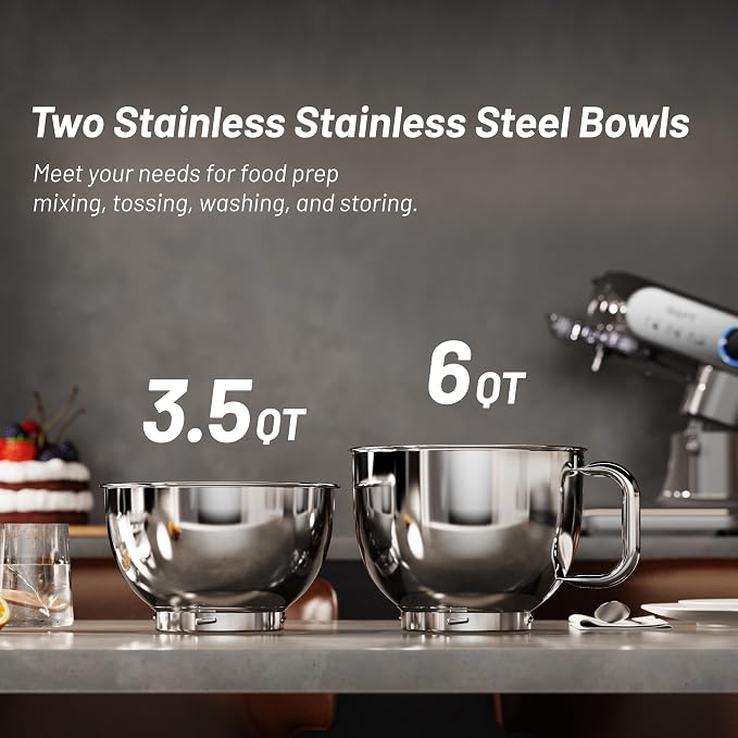 Stand Mixer, 3.5QT&6QT Bowls Mixers Kitchen Electric Stand Mixer Gray | 600W Tilt-Head Kitchen Mixer with Stainless Steel Bowl, Dishwasher-Safe Dough Hook, Flat Beater, Wire Whisk, Splash Guard