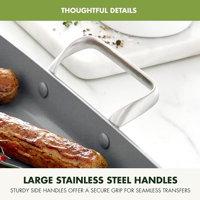 GreenPan Valencia Pro 18" x 11" Ceramic Nonstick Double Burner Griddle Pan | PFAS-Free Nonstick, Induction Ready, Compatible with all Stovetops, Hard Anodized, Gray, Dishwasher Safe, Oven Safe to 600F