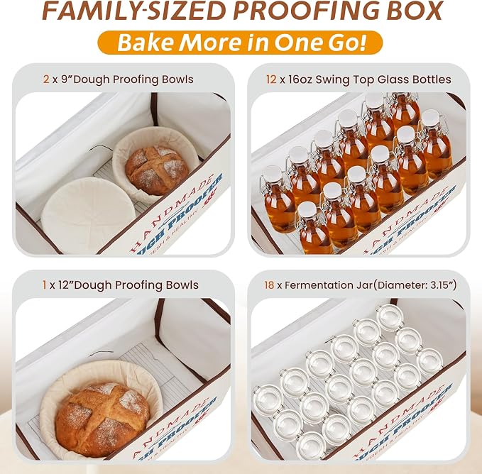 Extra Large Dough Proofing Box50-130°F, 3-Sided Heat 24HTimer | Extra-large foldable proofing box includes 3-sided heat, 50-130°F control, beep alert and storage bag for dough and seedlings