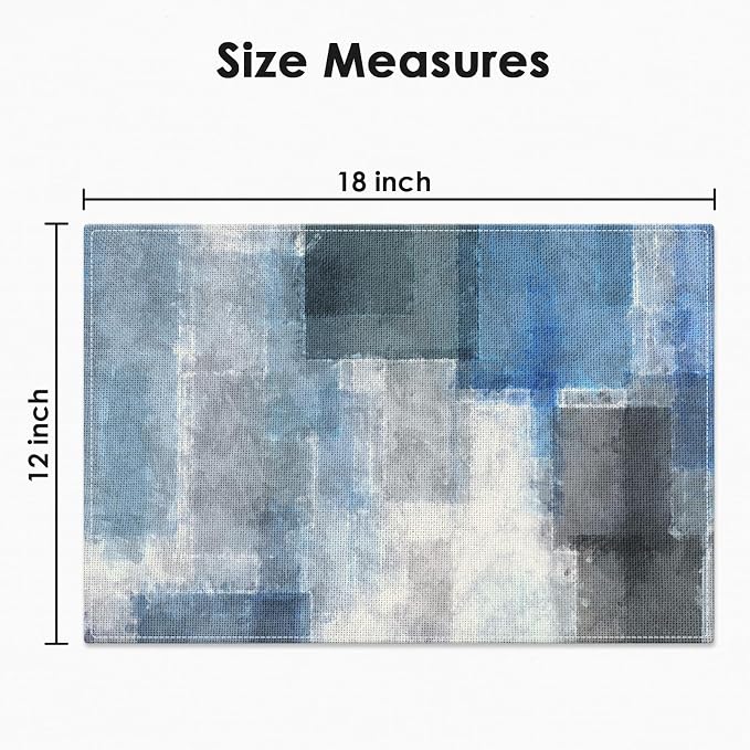 Emvency Farmhouse Placemats Set of 4, 12x18 Inch, Blue and Gray | Abstract Art Painting Table Mats for Outdoor Home Party Kitchen Dining Decoration