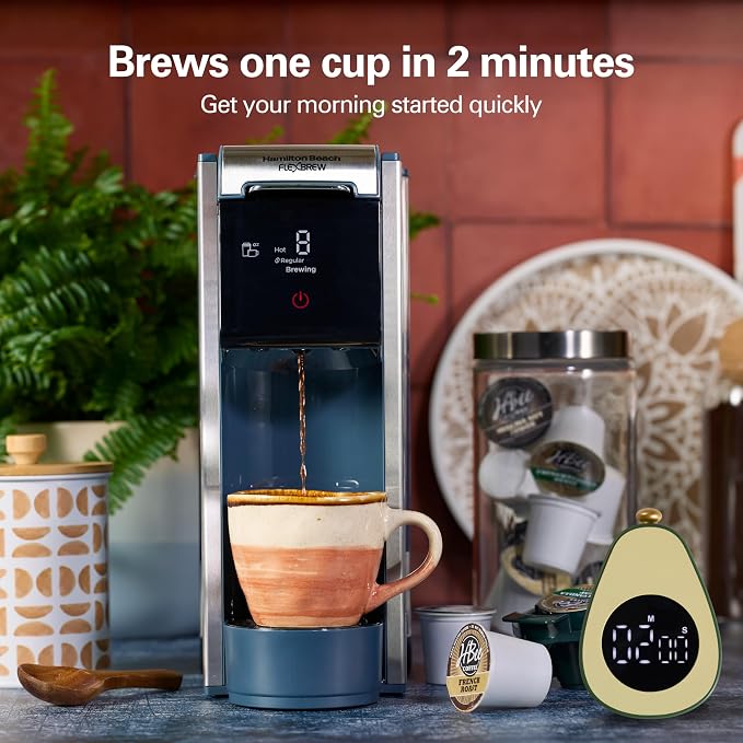 Hamilton Beach FlexBrew Advanced 4-in-1 Single Serve Coffee Maker | Hot & Iced Coffee Maker | Removable 45 oz. Reservoir | Uses Pod Packs & Grounds | Fast Brewing | Kitchen Makeover Blue