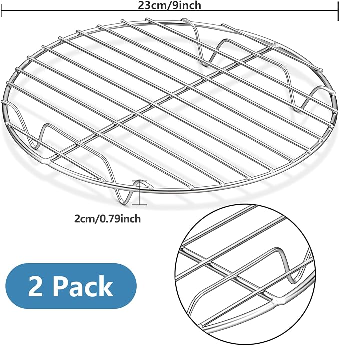 Herogo Round Cooling Rack for Cooking and Baking Set of 2, 9 Inch Stainless Steel Grill Steaming Rack Fit Stockpot Air Fryer Canning, Healthy, Smooth Edge, Oven and Dishwasher Safe