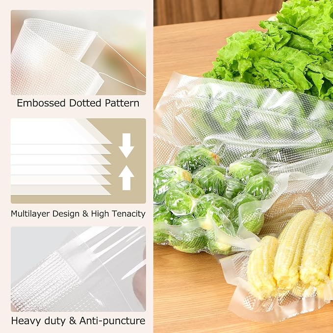 Bonsenkitchen 6 Rolls 8" x 16' Vacuum Sealer Bags for Food with a Color Box | Commercial Grade, Food Storage or Sous Vide, Puncture Resistant Heavy Duty Design, BPA Free Food Grade Safe Material, VB20