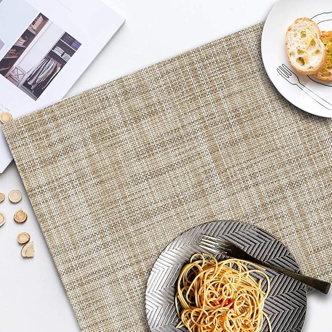 homEdge PVC Placemat, 4 PCS of Non-Slip Heat Resistant Place Mats, Washable Vinyl Placemats, Set of 4 – Linen Yellow