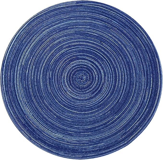 Topotdor 14 Inch Round Placemats Heat-Resistant Stain Resistant Anti-Skid Washable Polyproplene Table Mats Placemats (Blue, Set of 4)
