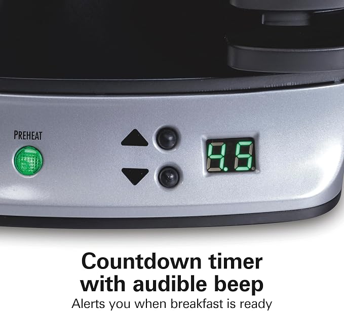 Hamilton Beach Dual Breakfast Sandwich Maker with Egg Cooker Rings & Timer | Perfect for English Muffins, Croissants, Mini Waffles | Customizable & Fast |PFAS-Free | Silver | 25490MNA