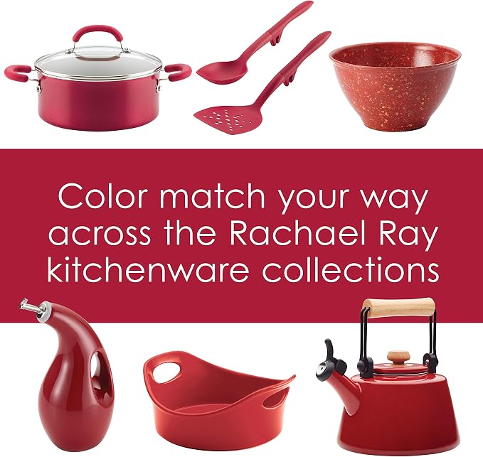 Rachael Ray Create Delicious Large Enamel on Steel Induction 12 Qt Stock Pot with Lid, Red Shimmer