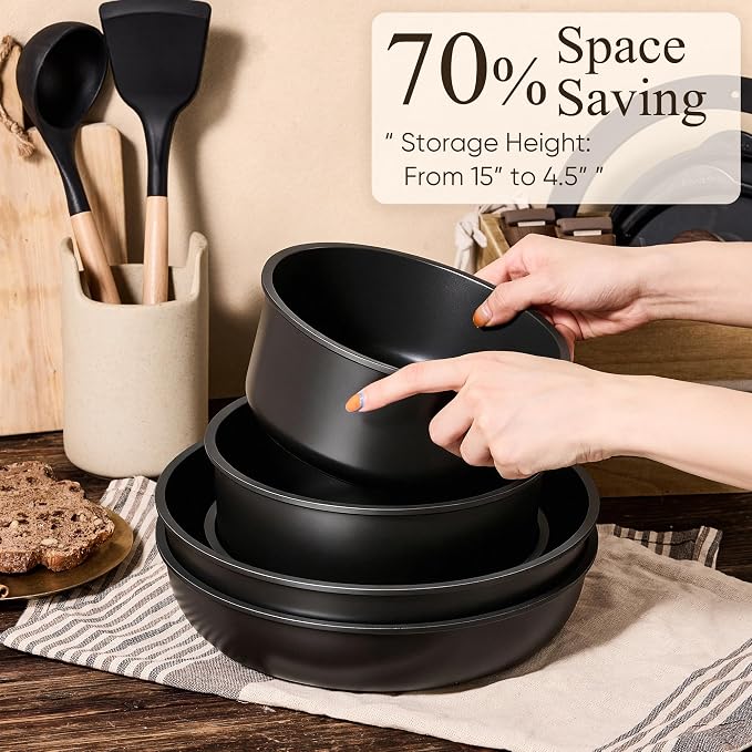 CAROTE 33pcs Pots and Pans Set Non Stick, Detachable Handle Cookware Set | Induction Compatible, Dishwasher & Oven Safe, Space Saving, for Camping/RV/Traveling, Kitchen Cooking Set, Black