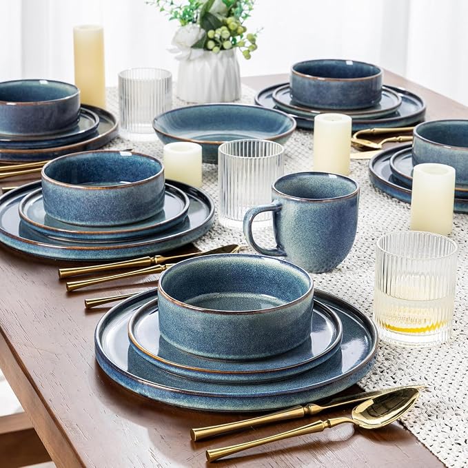 AmorArc Ceramic Dinnerware Sets for 8,24 Piece Plates and Bowls Sets Dishes | Stoneware Handmade Reactive Glaze Dishes Set | Highly Chip and Crack Resistant | Dishwasher & Microwave Safe