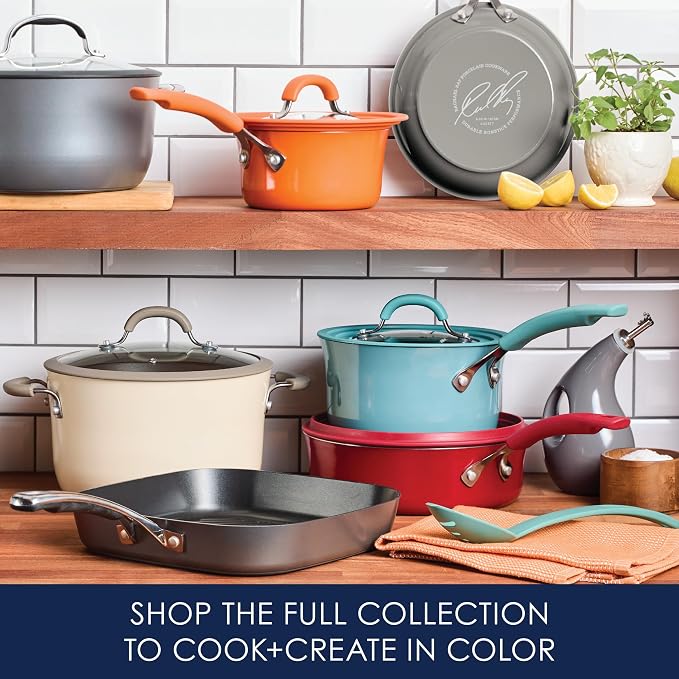 Rachael Ray Cook + Create Nonstick Sauté Pan with Lid, 3 Quart, Agave Blue