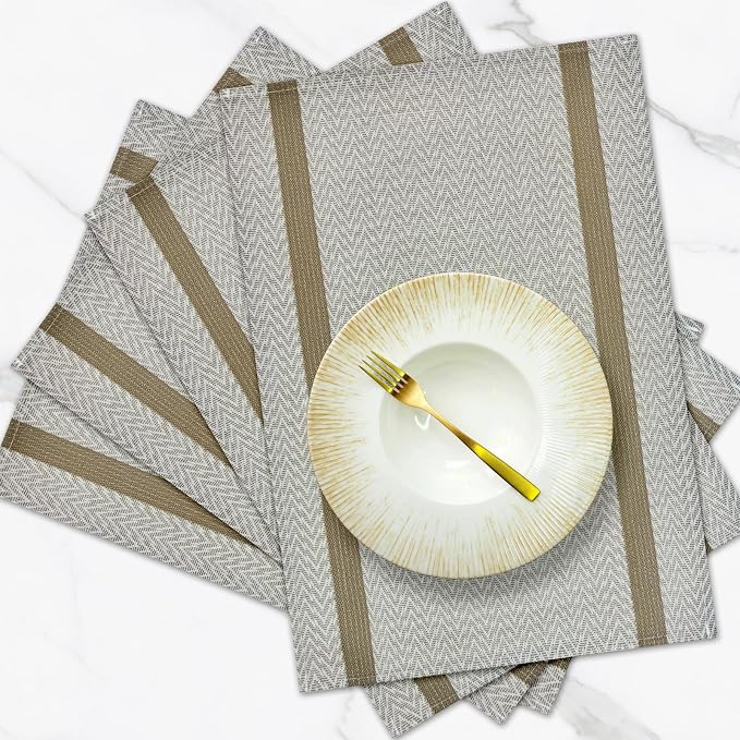 Beige Placemats Set of 4, 12x18 Inch Faux Linen Table Mats | Heat Resistant and Washable Design, Easy to Clean Surface for Dining Rooms, Kitchens, Outdoor Parties and Everyday Home Decor