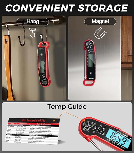 Atogou Professional Meat Thermometer Digital, <1 Sec Instant Read, Red | ±0.5℉Accuracy, IP67 Waterproof, Thermocouple Sensor Probe, with Hold, Magnetic Back, for Kithchen, BBQ, Grill for Men Him Dad