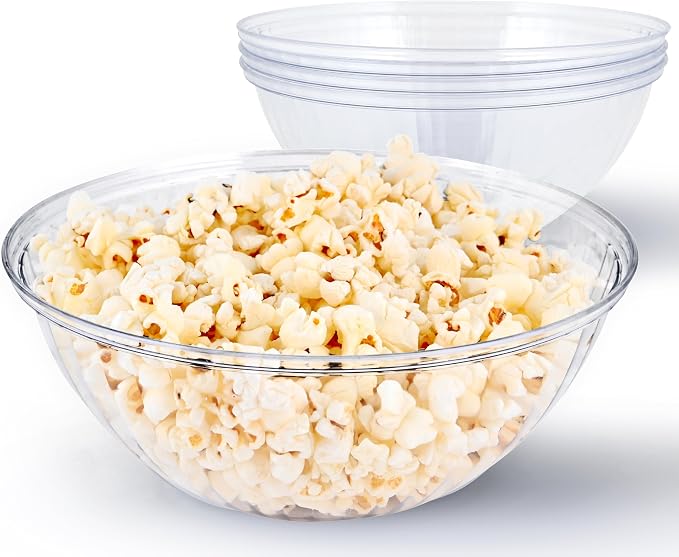 48 oz Clear Plastic Serving Bowls (4 Pack) Disposable Candy Dishes, Buffet Containers for Chips, Popcorn, Snacks, Mints, Salad Bar, Snack Bowl Parties, Office Desk, Bridal Shower, Party Supplies