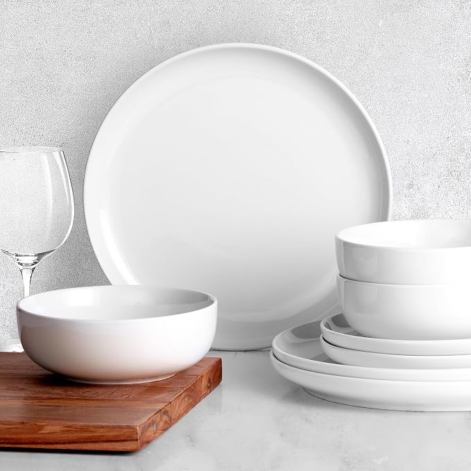 Zulay Kitchen Nova Porcelain Dinnerware Set, Service For 4 - Chip & Scratch Resistant White Plates And Bowls Sets - Microwave & Dishwasher Safe - White