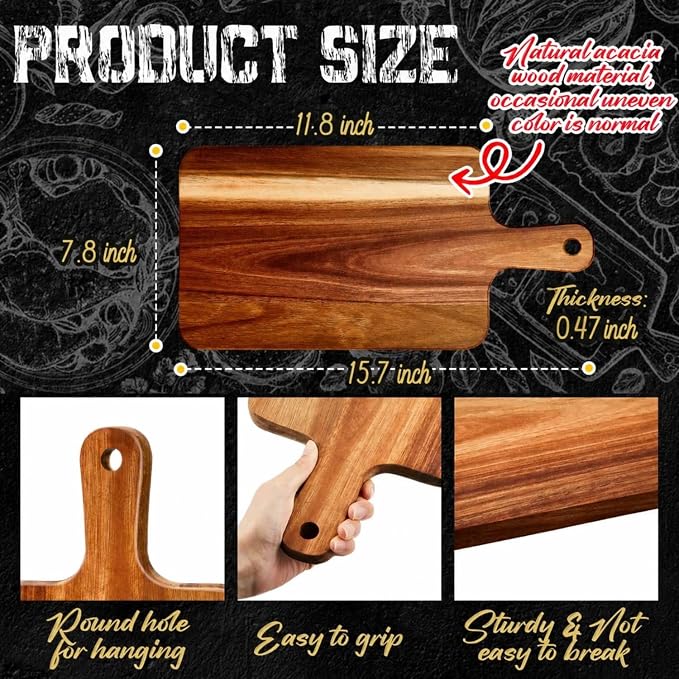 Nuenen 30 Pcs Wood Cutting Board with Handle 15.7 x 7.8 Inch Acacia Bamboo Wooden Serving Kitchen Chopping Boards for Pizza, Bread, Cheese, Charcuterie, Fruit, Vegetables (Acacia)