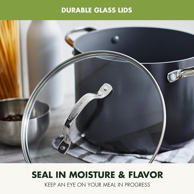 GreenPan Valencia Pro 8QT Ceramic Nonstick Stock Pot, Hard Anodized | PFAS-Free Nonstick, Induction Ready, Compatible with all Stovetops, Hard Anodized, Gray, Dishwasher Safe, Oven Safe to 600F