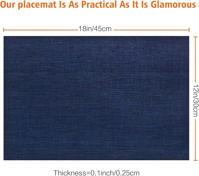 Blue Vinyl Placemats Set of 6,Washable Dining PVC Table Mats | Heat resistant, stain resistant non slip vinyl place mats, washable blue table placemats for dining table