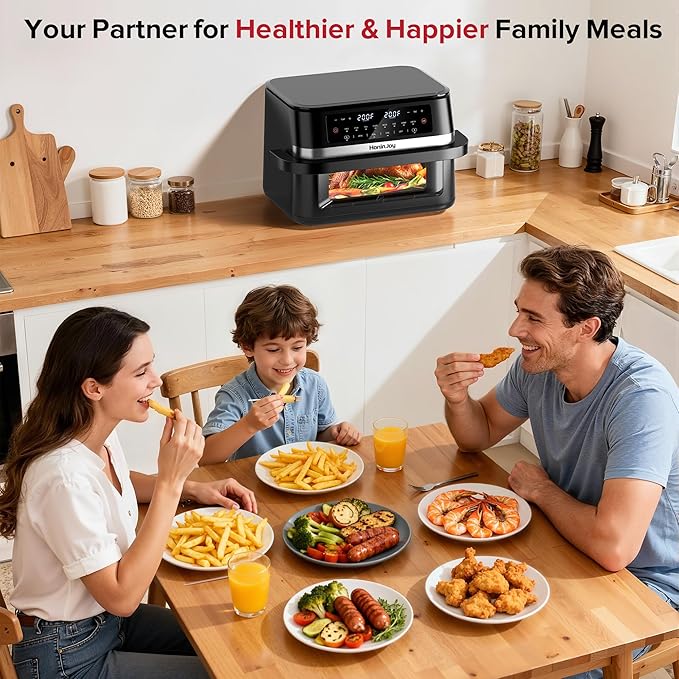12QT Large Dual Basket Air Fryer with Flex Basket, Viewing Window and 50PCS Paper Liners, 12-in-1 Family Size with Sync & Dual & Light, Double Zone for Bake, Roast, Reheat, Dishwasher Safe