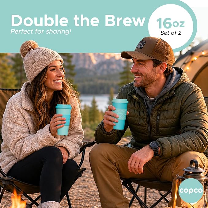 Copco Acadia Travel Mug with Lid, 16 Oz - Aqua & Mint, Set of 2 | Double Wall Insulated Tumblers with Spill Resistant Lids, Non Slip Grip, Slim Design Fits Car Cup Holders, Dishwasher Safe