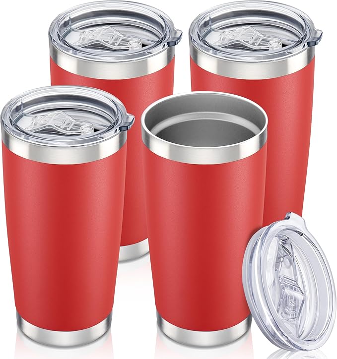 20 oz Tumbler with Lid Stainless Steel Insulated Tumblers Bulk Cups Mug | Double Wall Vacuum, Powder Coated, Keep Drinks Cold and Hot, Waterproof Lid, Fit of Car Cup Holders, Wine Red, 4 Pack