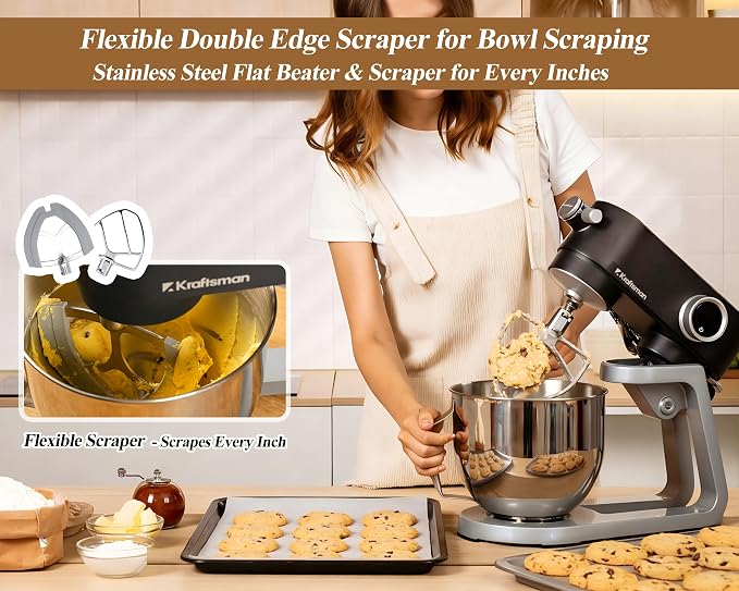 Stand Mixer Powerful DC Motor, Heavy Duty Dough Mixer 5.3 QT | Multifuncational Kitchen Mixer with 4 Stainless Steel Attachments and Universal Hub, Quiet Operation with Timer, 8-Speed